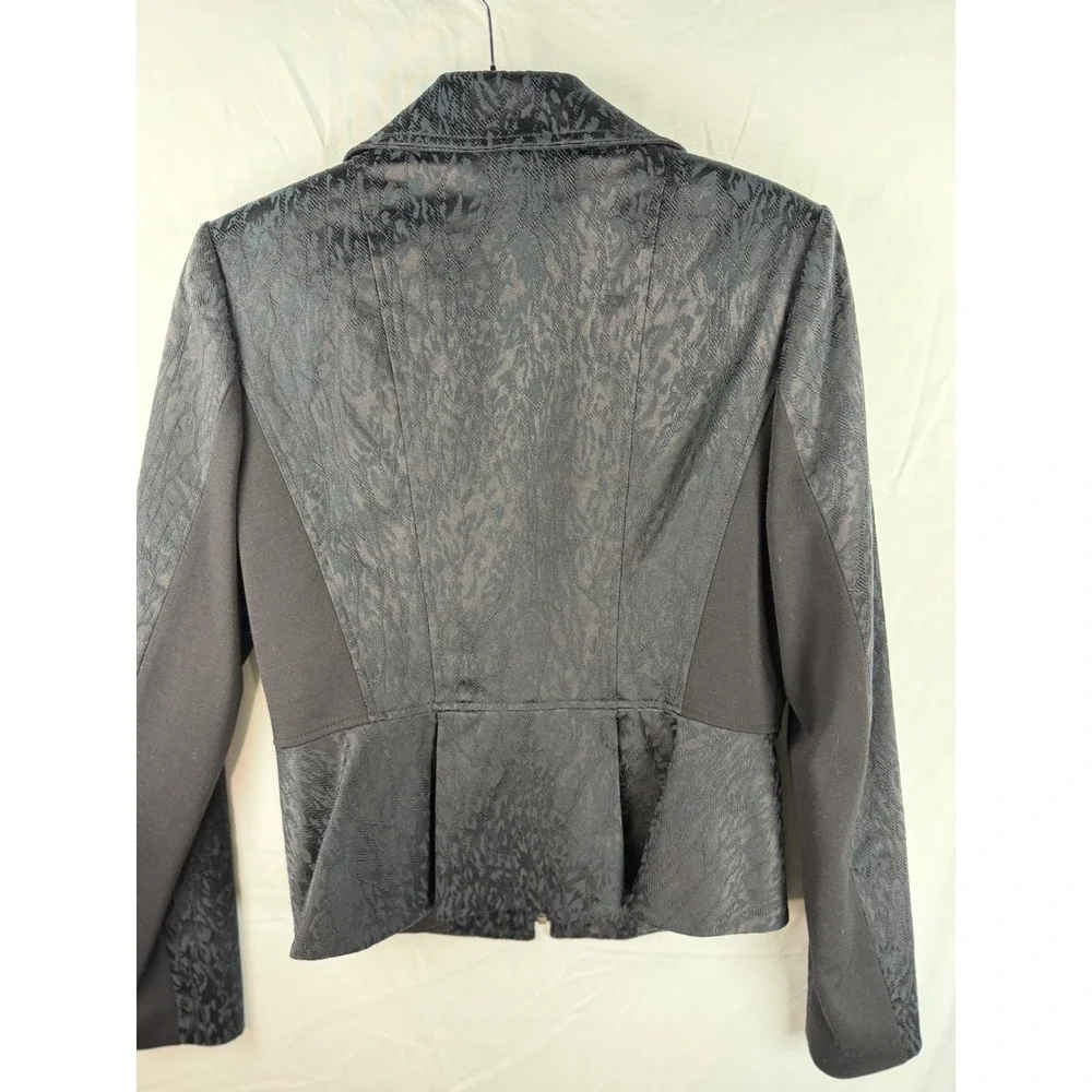 Tahari Womens Black Jacquard Moto Jacket Zip Front Peplum‎ Hem Size 8